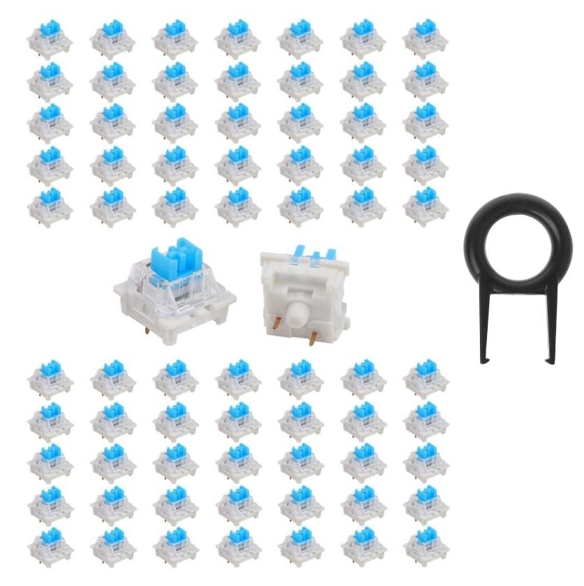 Set of 45 62 70 PC 3pin tactile mechanical keyboard switches with transparent blue housing for RGB mechanical keyboard upgrades