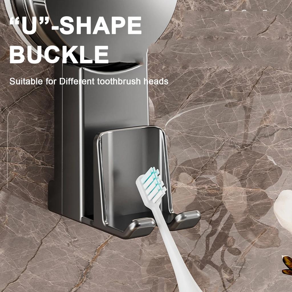 Držák na zubní kartáčky s přísavkou a dávkovačem, police do koupelny bez perforace, kelímek na ústní vodu, držák na zubní kartáčky, dezinfekční prostředek na zubní kartáčky