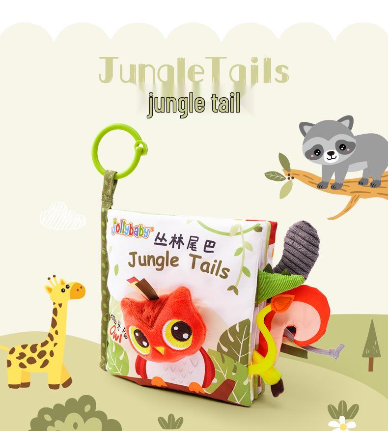 Jollybaby Deluxe Animal Tail Cloth Book - Tear-Resistant, Chewable Educational Toy for Infants