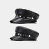 Teens Women Alloy Badge Berets Photography Military Hat Casual Newsboys Cap Adult Sailor Cap PU Hat for Carnival