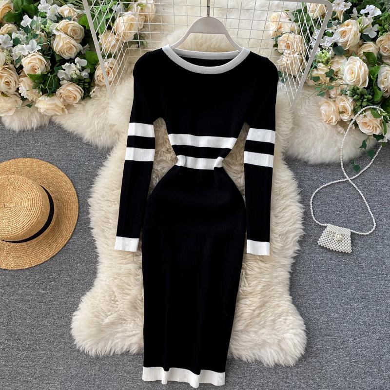 New Autumn Knitting Sweater Dress Women Solid Knitted Sexy Bandage Sheath Bodycon Sundress