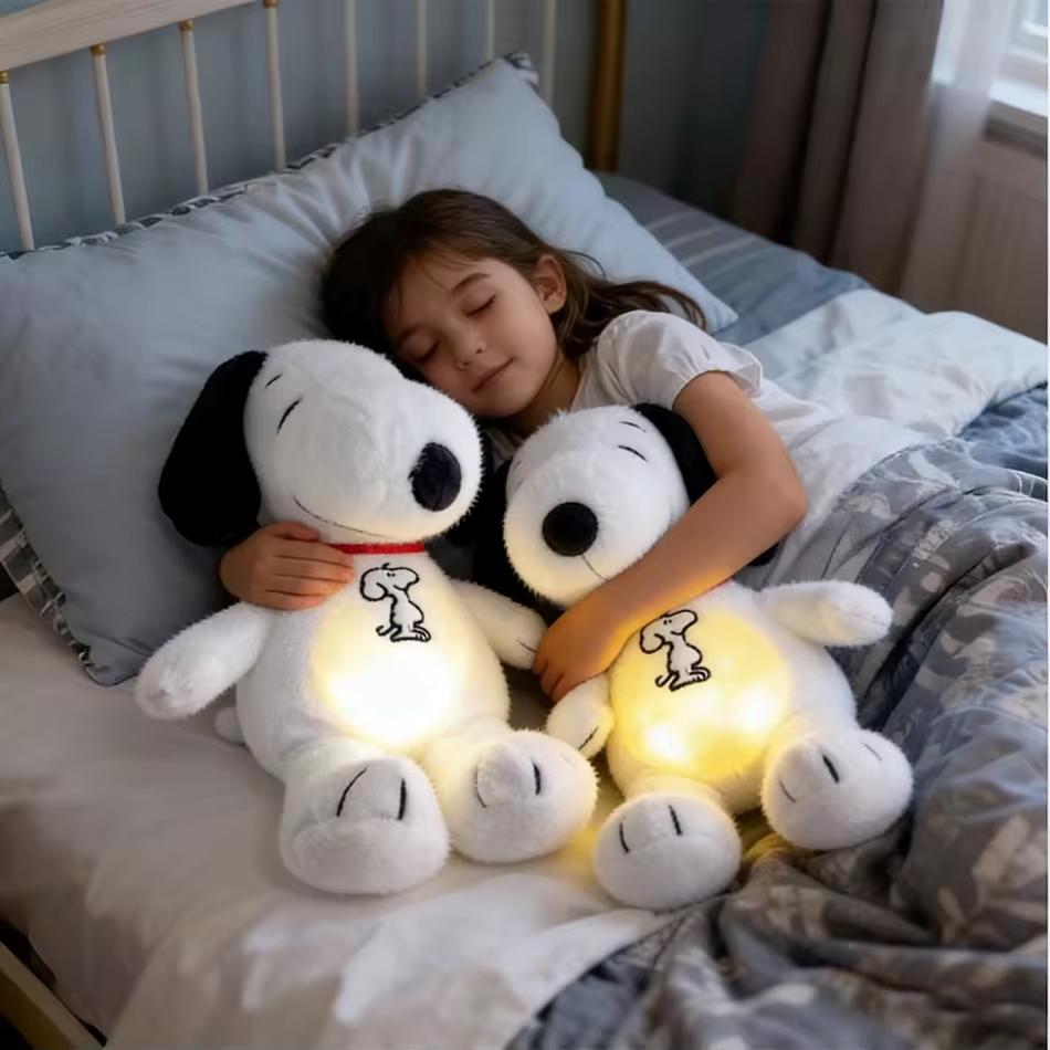 Bambola Peluche Snoopy Bianca Rilassante Bambola Compagna del Sonno Musica e Luce Giocattolo Morbido Sensoriale Bambino Regali Durevoli Bambola Decorativa