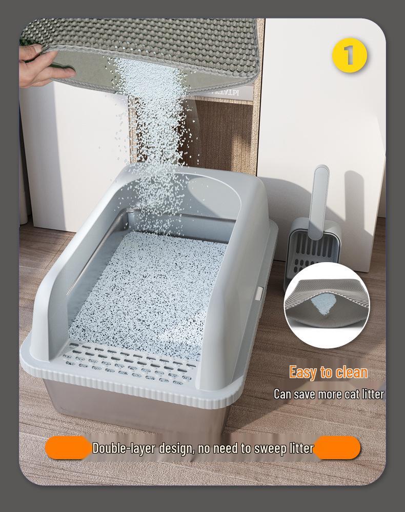 Edelstahl Leicht zu Reinigende Katzentoilette: Verbreitert, Verdickt, Sandsicher, Spritzwassergeschützt, Großer offener Raum