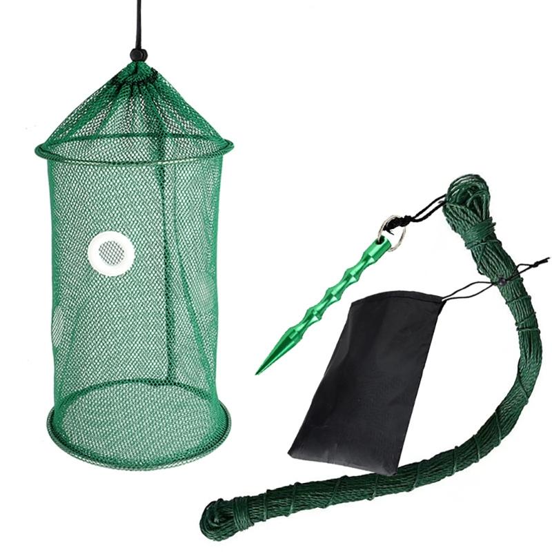 Foldable Floating Fish Basket Baits Trap for Catching Minnows Shrimp with Mesh Construction Multifunction Fishing Net