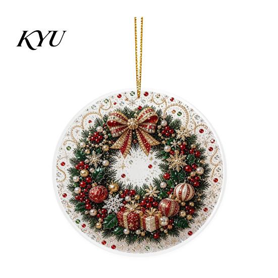 Office Holiday Decorations Christmas Acrylic Hanging Ornament, 2D Flat Double Side Printed Personalized Gifts Santa Snowman Pendant for Tree