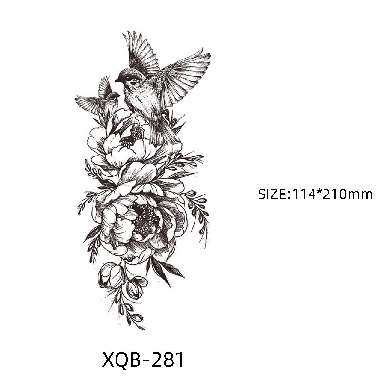 Waterproof Black & White Sketch Flower Half Sleeve Tattoo Stickers
