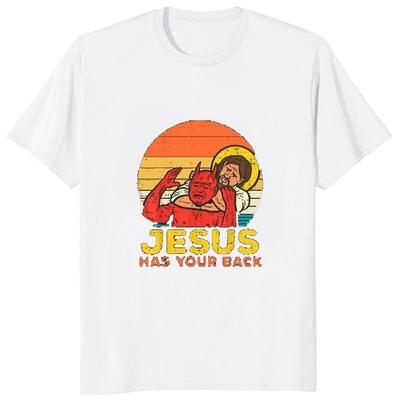 Ježiš ti kryje chrbát Jiu Jitsu Vintage Kresťanské Bežné Tričko Streetwear Harajuku Unisex Vrchné diely Hipster Hip Hop Móda Dámske Tričká