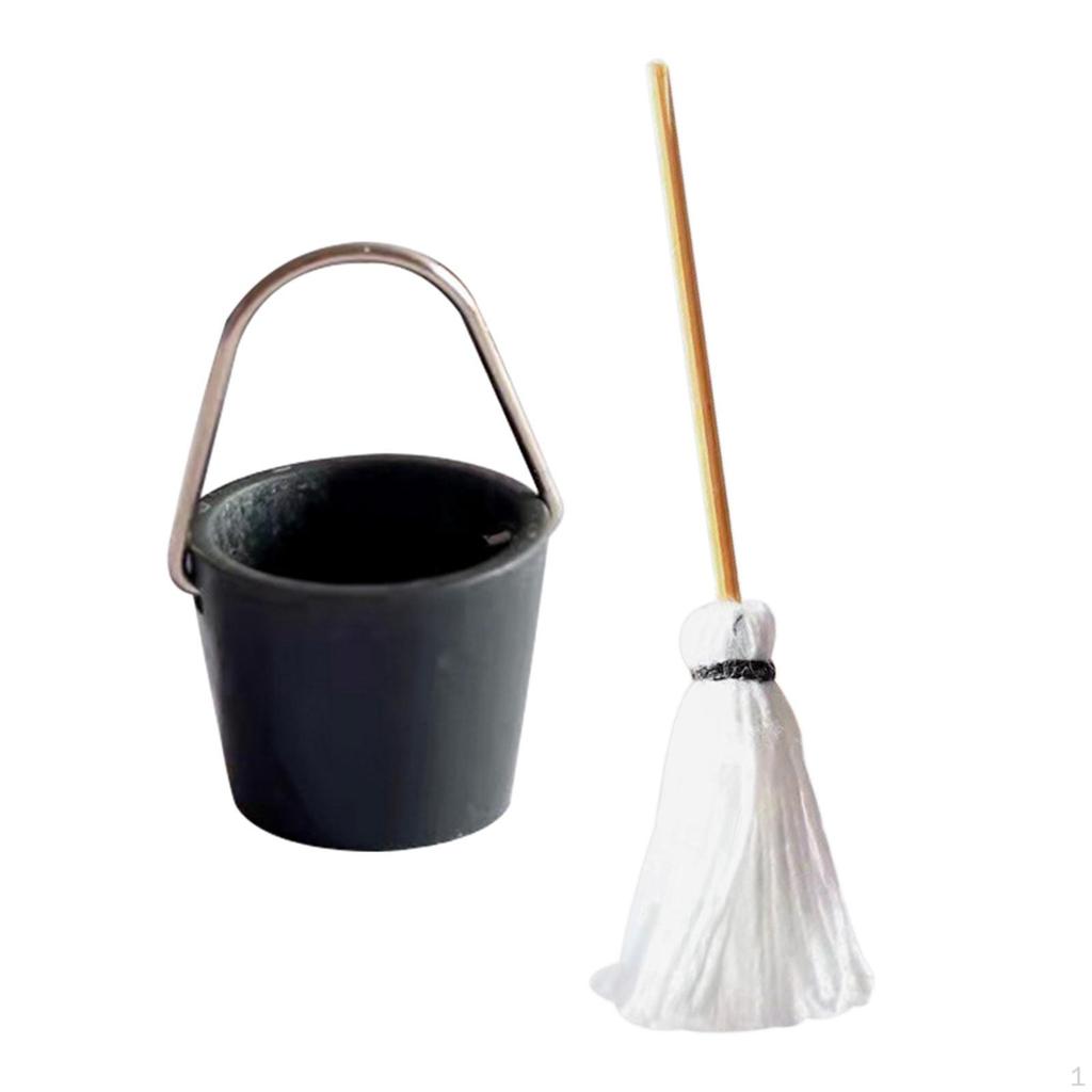 1/12 Miniature Furniture 1:12 Mop Bucket Set for Model Train Railway Station Micro