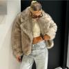Women's Notched Collar Long Sleeve Faux Fur Coat Loose Fit Elegant Fleece Outerwear