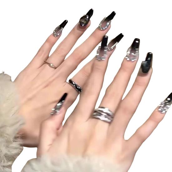 10Pcs 3D Flower Fake Nails Long Nail Extension Kit Wear Armor Reusable Easy to Remove Time-Saving Press on Nails for Home Salon