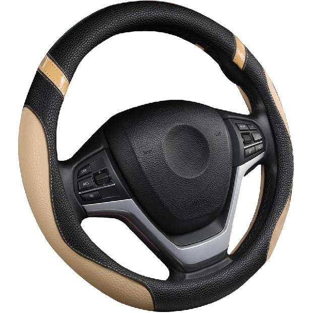 Steering Wheel Cover For Car Leather Universal Steering Wheel Covers For Men Women Fit Cars SUV Truck Pickup 15Inch (Beige)