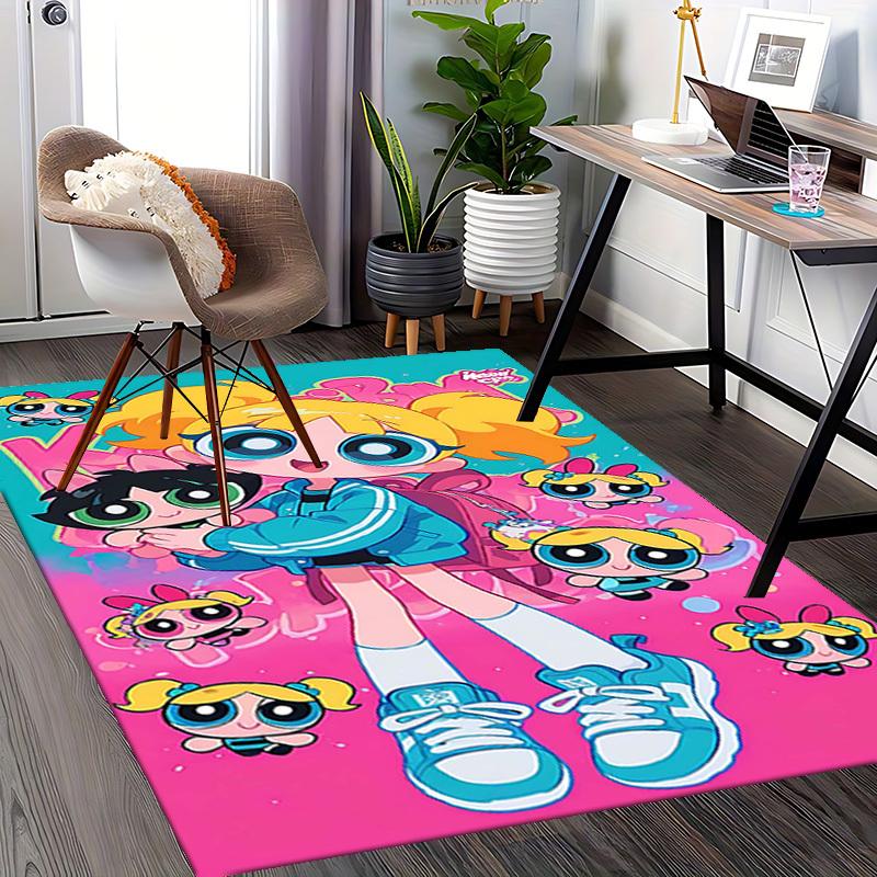 1pc Powerpuff Girls Anime Cartoon Design Office Chair Mat Non-Slip Carpet for Home Decor, Living Room, Bedroom, Game Room - Suitable for All Seasons.Y