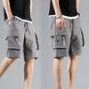 Summer Men Elastic Waistband Drawstring Everyday Shorts Multi Pockets One Tone Straight Wide Leg Mid-rise Sport Cargo Everyday Shorts Streetwea
