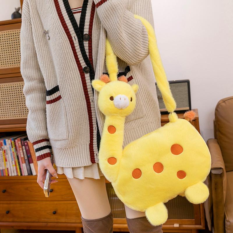 Cartoon Animal Giraffe Plush Crossbody Bag Girly Large Capacity Portable Cute Funny Giraffe Shape Shoulder Bag With Zipper Gifts