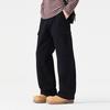 Tooling casual pants men's autumn and winter new pure cotton cloth loose wide-leg trousers fleece straight men's pants tide