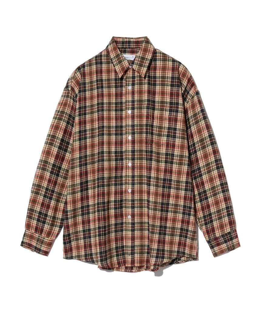 STANDARDERROR 87-Stan134 Soft Misty Oversized Pocket Long Sleeve Check Shirt Red