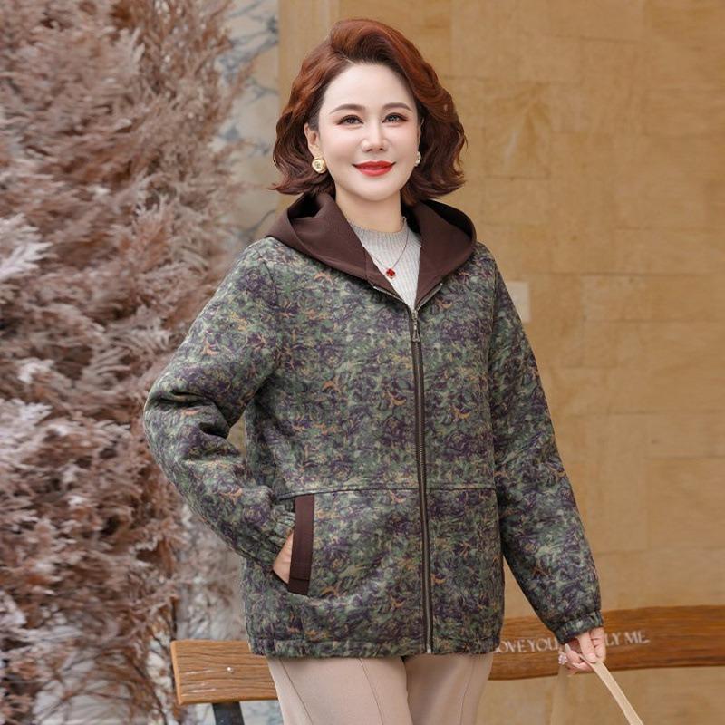 

Coat Fashion Hooded Medium and Old Women s Clothing Loose Autumn and Winter New Casual Fleece Top Jacket Women 5XL [recommended 150-80kg] зелёный