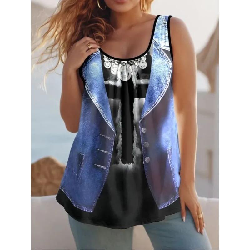 

Летний женский жилет без рукавов с креативным цветным принтом, удобный, мягкий, модный, универсальный жилет 4XL
