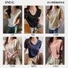 Snowflake Cotton Korean Version Women's Clothing V-neck Loose Front Shoulder Short-sleeved T-shirt Women's High-end Sense Lazy Wind Wear Solid Color C