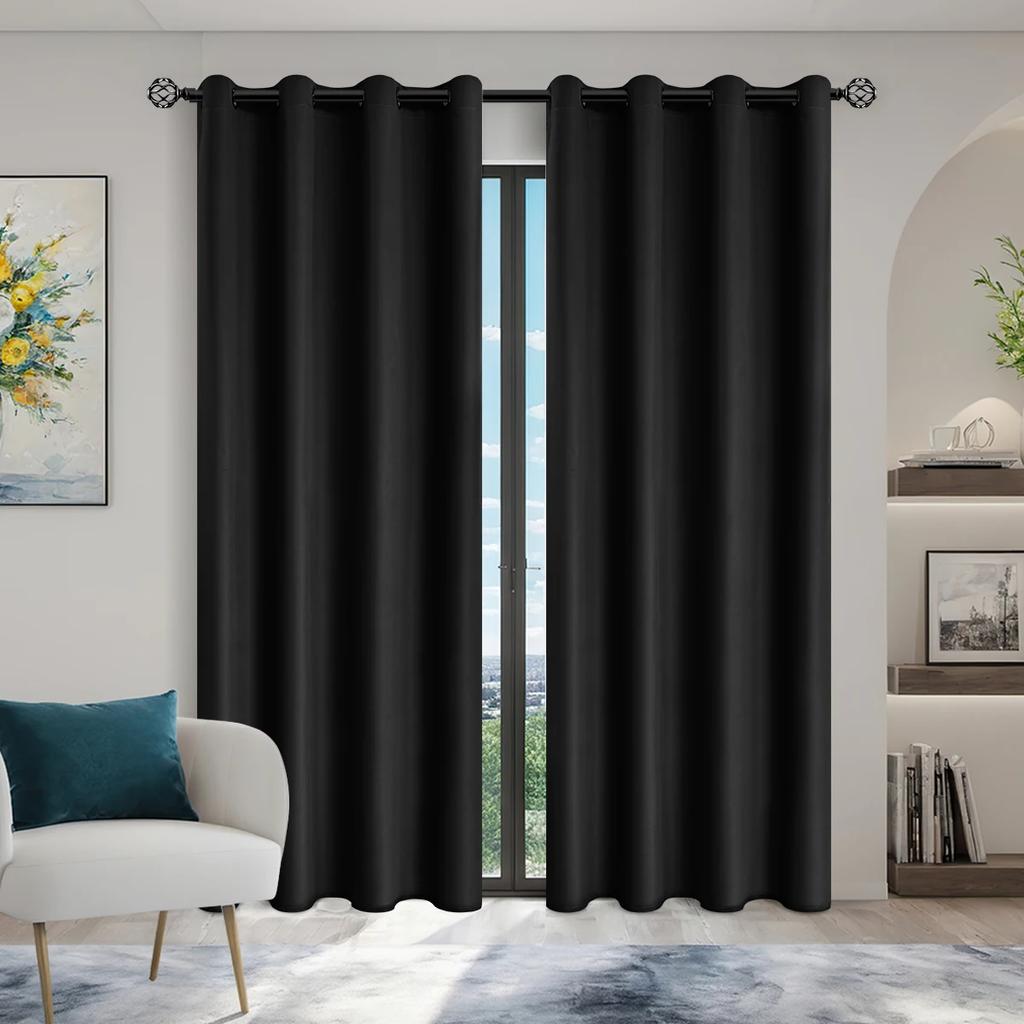 2pcs Modern 100% Blackout Curtain with Coated Lining, Solid Window Curains for Bedroom, Living Room, Dining Room, Home Decor
