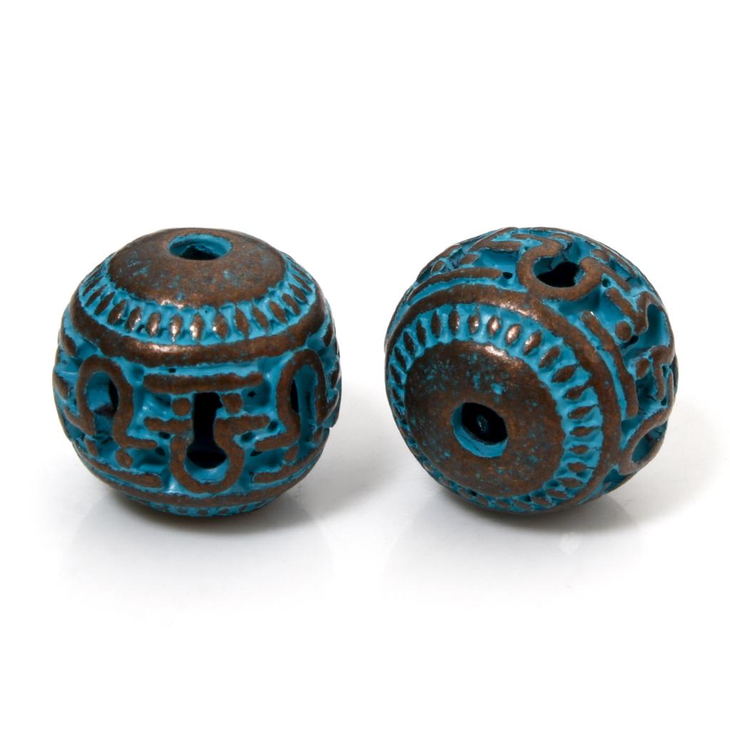10 Pièces Alliage à Base de Zinc Perles Espacement Patinées Pour Fabrication de Bijoux DIY Charme Motif Rond Sculpté Cuivre Antique Bleu Fermoirs