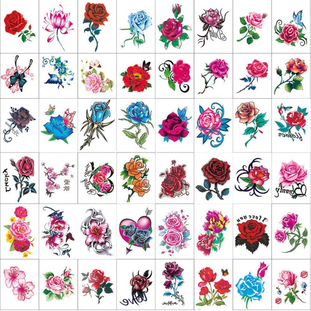 5/10/20/30/50 Pcs Rose/ Butterfly Pattern Butterfly Tattoo Stickers Flower Tattoo Stickers  Women