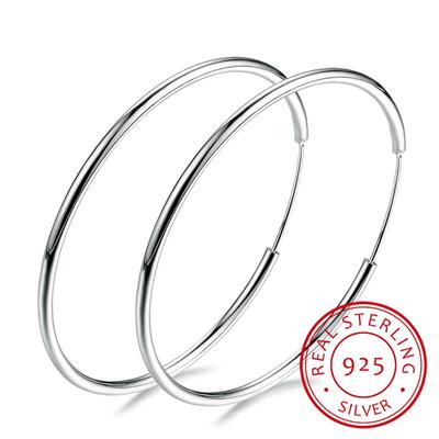 Pendiente de aro de plata de ley 925 100% para mujer, círculo redondo, bucle, embalaje en caja de regalo, pendientes de aro de plata simples, piercing