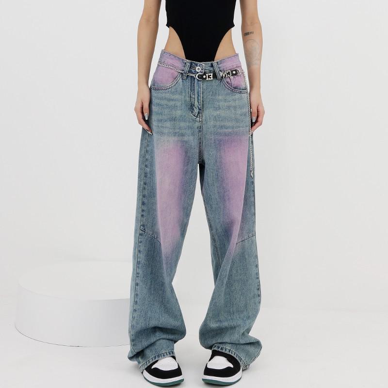 2023 Washed Retro Graffiti Wide-Leg Jeans for Women - Trendy Spring/Summer Gradient Mopping Pants