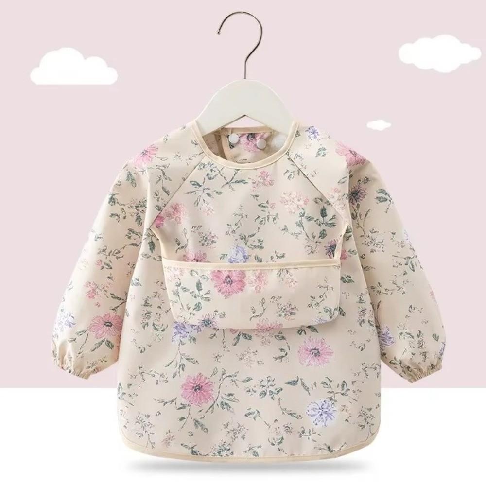 Adjustable Toddler Long Sleeve Apron Soft Baby Rice Pocket Smock Child Feeding Bib  Meal Eating