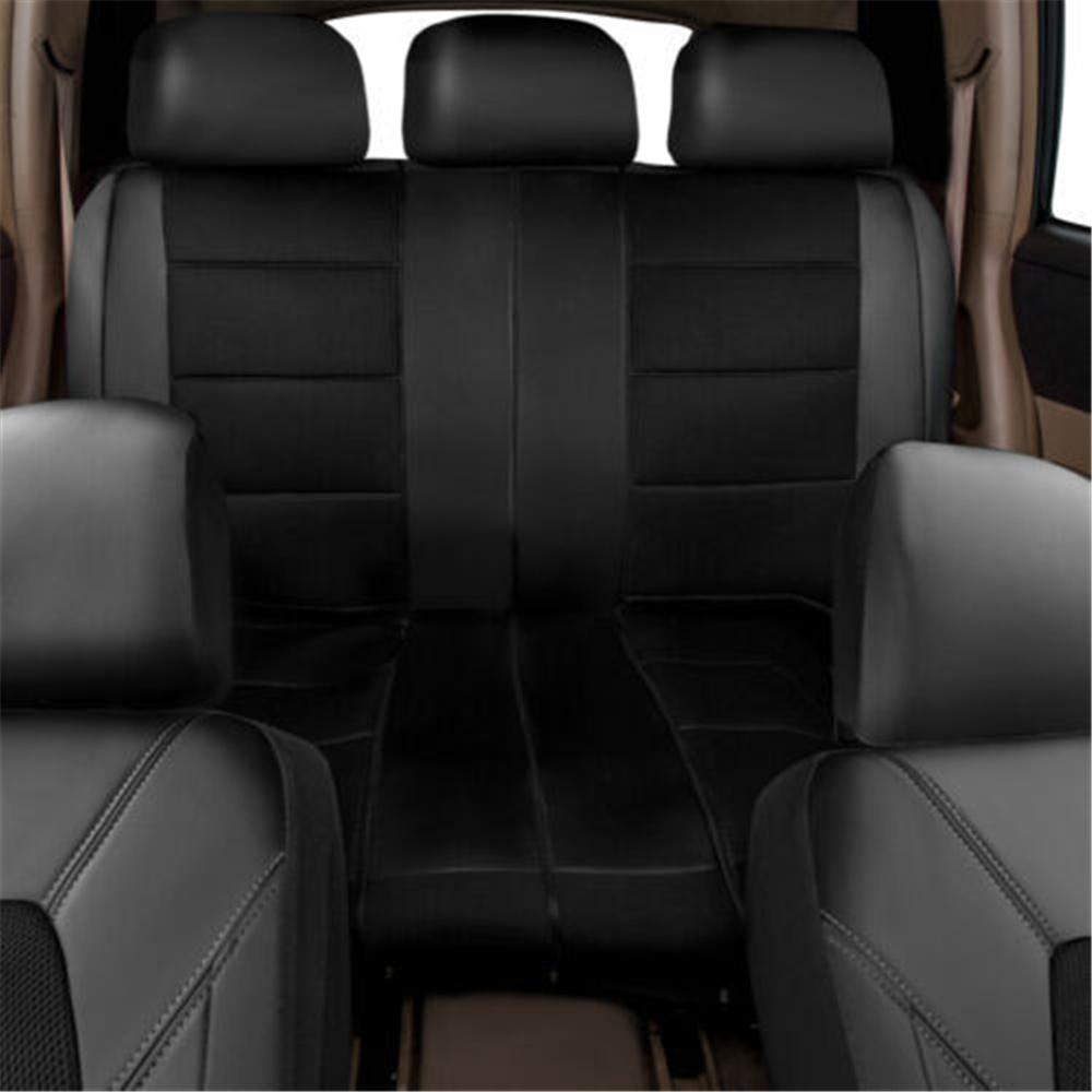 Black PU LeatherCar Seat Covers Protector Front+Rear Cushions Full Set Universal