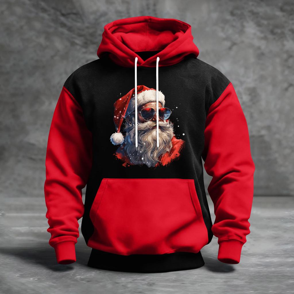 Men's Christmas Print Color Block Hooded Casual Sports Comfort Sweatshirt