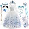 Elsa Princess Dress For Girl White Printed Long-Sleeved Lace Dress Festive Party Gift Set Frozen Dress Fire Spirit Olaf