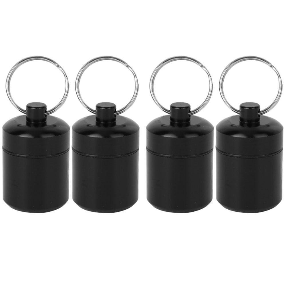 

4 Pcs Aluminum Alloy Mini Pill Container Portable Waterproof Pill Keychain Holder Small Size Waterproof Sealing Metal Can чёрный