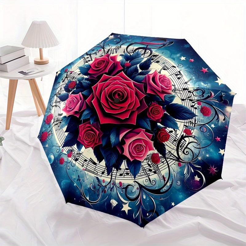 1pc Music Notes Rose Floral Design Umbrella with Plastic Handle,Suitable for All Seasons Home Travel Outdoor UmbrellaM1333