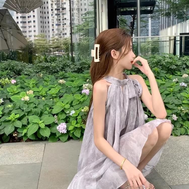 Women's Off-Shoulder Babydoll Halter Dress - Summer 2025 Loose Mini Sleeveless Design