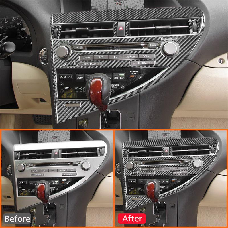 Carbon Fiber Car Central Console Multimedia CD Audio Control Panel Frame Decoration Sticker For LEXUS RX350 RX450H 2010-2012