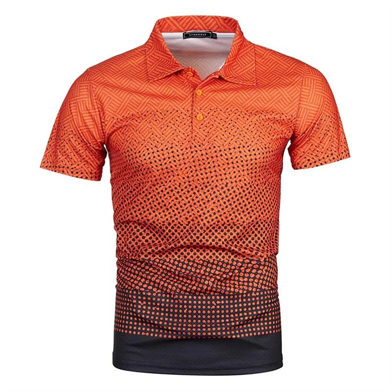 Stylish geometric pattern short-sleeve polo shirt, casual and versatile for daily wear.