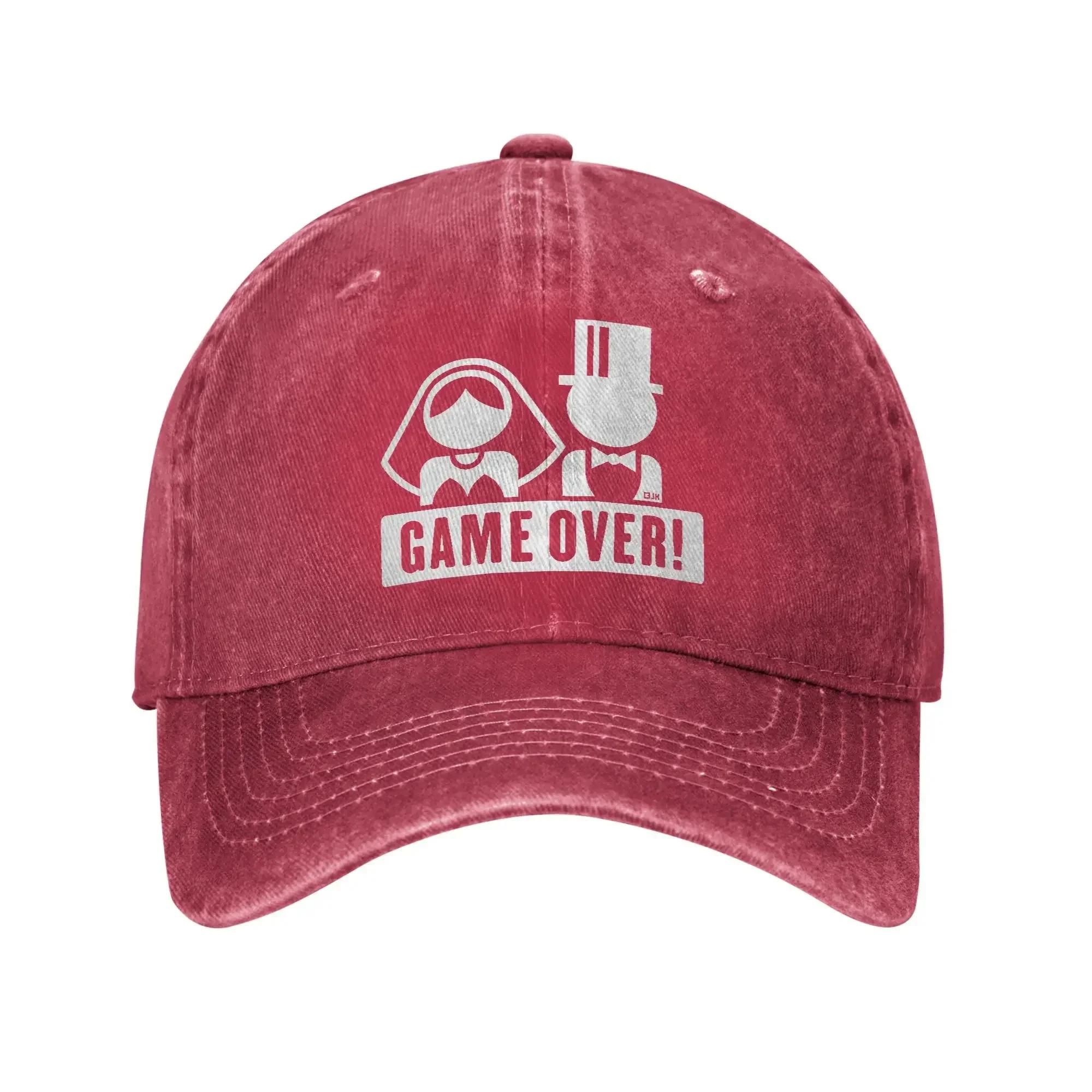 

Bridal Pair Game Over Sun Baseball Cap Heads Wedding White Cute Women Unisex Washed Hat Hot Sale Print Hiking Cap Birthday Gift One Size