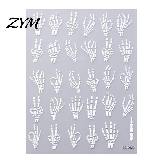 Retro Black Nail Stickers Halloween Art Stickers, 3D Embossed Skeleton Hand Pumpkin Bat Professional Salon Accessories Decals, Self-Adhesive Manicure