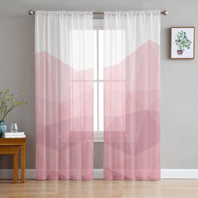Dark Green Triangle Irregular Graphic Chiffon Sheer Curtains For Living Room Bedroom Home Decoration Window Voiles Tulle Curtain