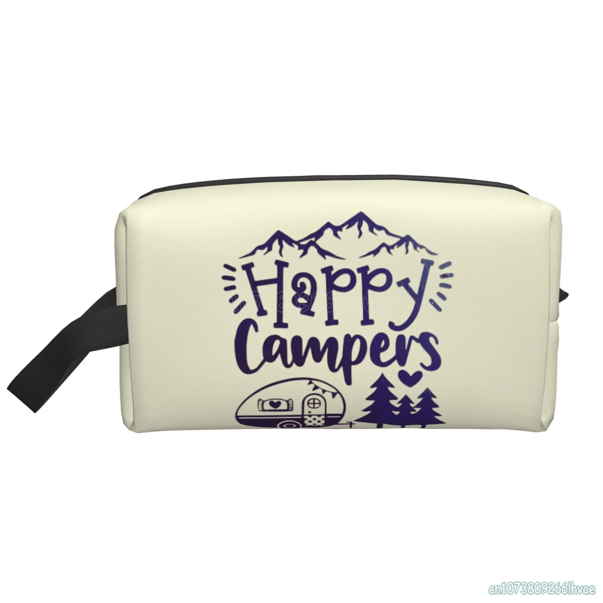 

Happy Camper Большая косметичка Портативная дорожная сумка для хранения туалетных принадлежностей для женщин, мужчин и девочек Портативный органайзер для косметики 25.5x16x12.5CM бежевый