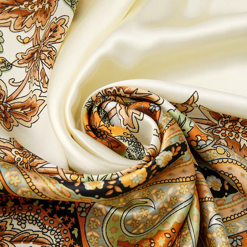 Vielseitiger Damen 90cm Satin Charmeuse Quadratischer Schal - Neuer Imitationsseiden-Druck, Stil FJ007