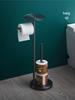 Bathroom Black Stainless Steel Odor-Proof Toilet Paper Holder and Floor Standing Storage Rack with Brush