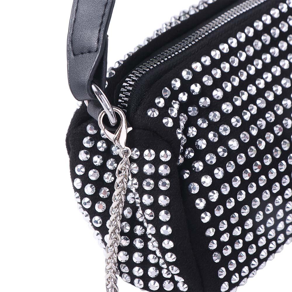 Large Capacity Small Square Bag Zipper Chain Shoulder Bag Personality Rhinestone Handbag  Party
