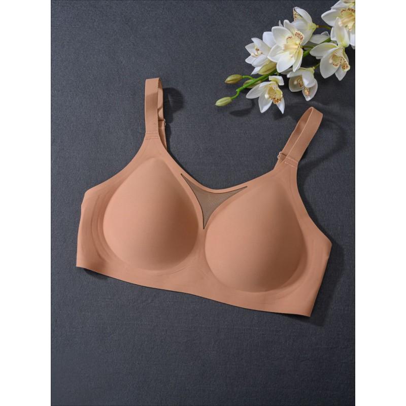Comfortable Seamless Wirefree Push-Up Bra With Mesh Cutout Front Full Coverage Large Bust