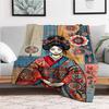 "Japanese Geisha Kimono with Floral Patterns"Blanket Flannel Throw Blanket for Sofa, Bed, Travel, Camping, Office, Couch, Chair, And Bed Gif