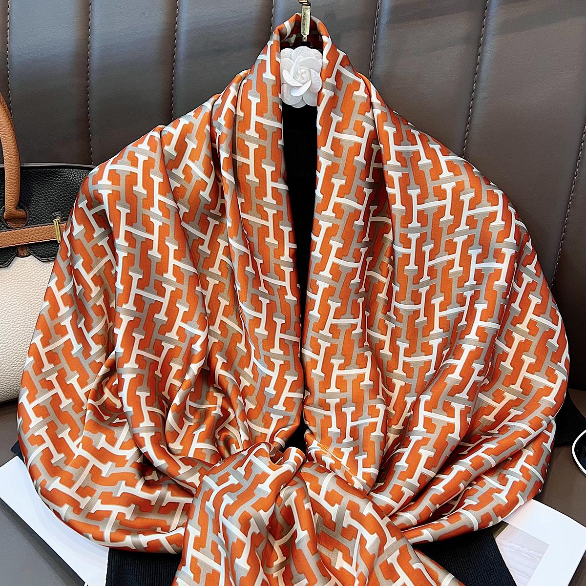 

New color matching orange silk scarf in summer, commuting outside in spring, autumn and winter, shawl in summer, thin sun protection in summer 180cm
