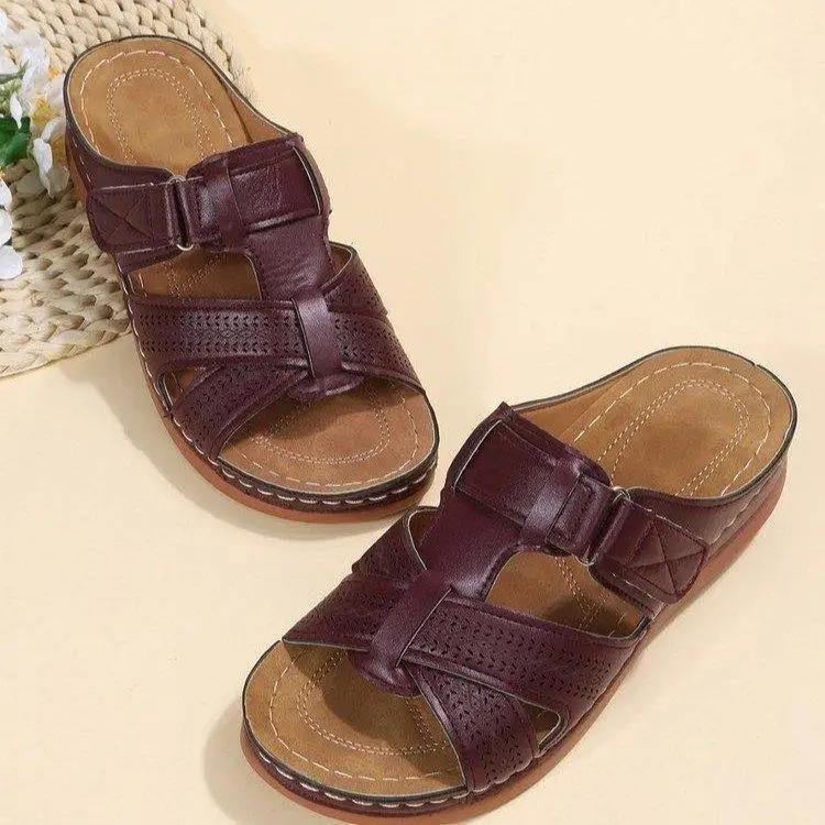 2025Women Wedge Sandals Premium Orthopedic Open Toe Sandals Vintage Anti-Slip Leather Casual Female Platform Retro Shoes