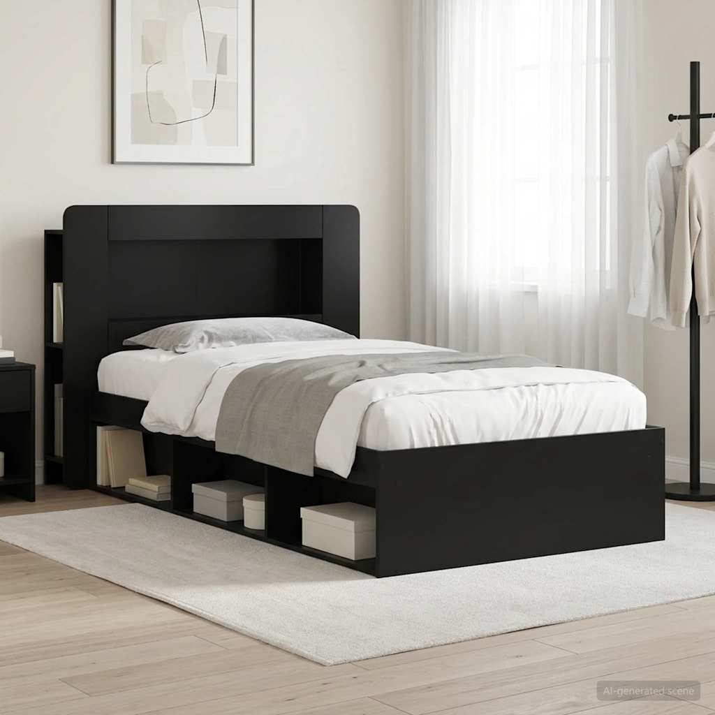 Bed Frame with Storage Space Black 90 X 200 Cm Engineered Wood
