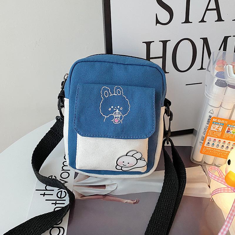 New canvas small bag cute girl simple shoulder bag contrasting color small fresh student messenger bag